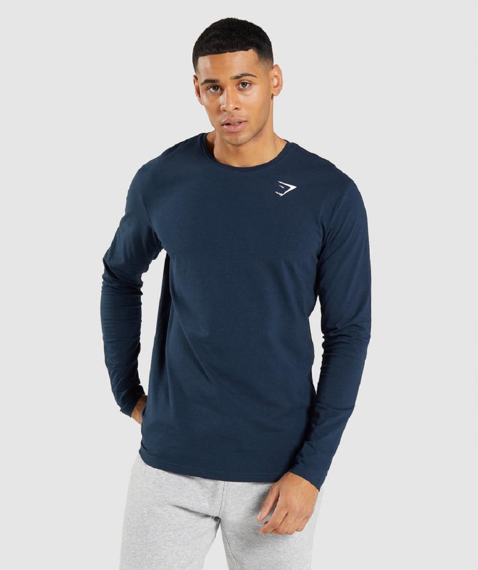 Long Sleeve Męskie Gymshark Essential Granatowe | PL 3675CTV